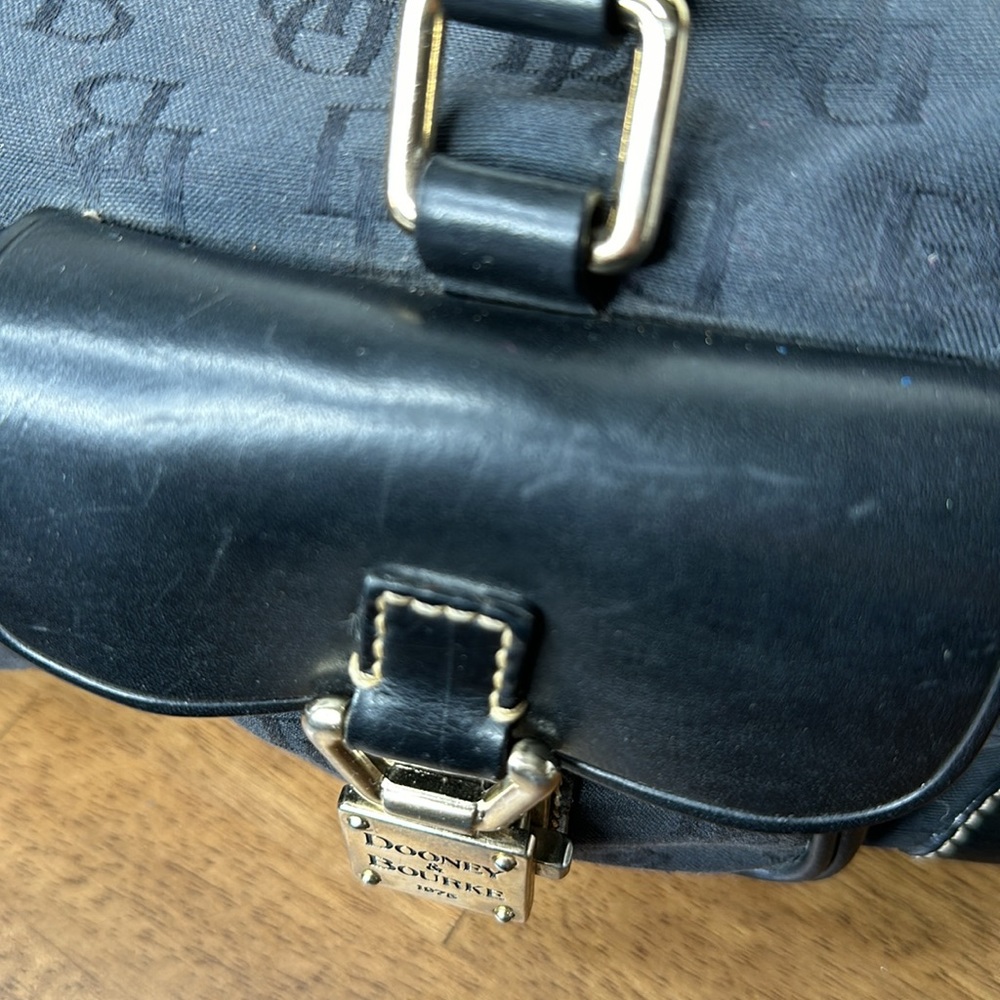Vintage Dooney & Bourke black Satchel logo Canvas handbag leather handles & trim - Picture 12 of 13